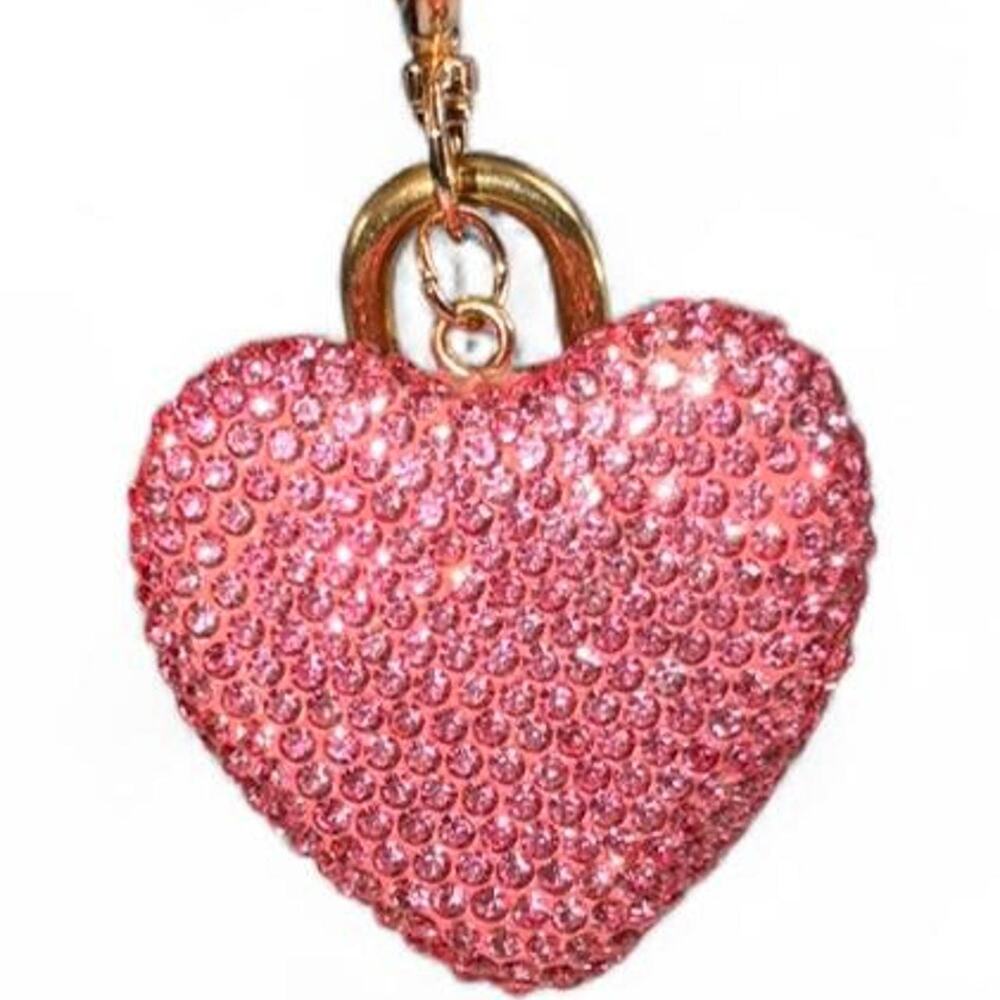 Louis Vuitton Luxe Lock & Key Rhinestone Pink Heart Keychain Bag Charm Glamour - Picture 5 of 5